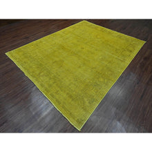 Load image into Gallery viewer, 7&#39;7&quot;x9&#39;7&quot; Golden Yellow, Overdyed, Zero Pile, Peshawar With Tribal Design, Hand Knotted, 100% Wool, Distressed, Oriental Rug FWR122214