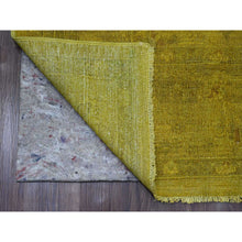 Load image into Gallery viewer, 7&#39;7&quot;x9&#39;7&quot; Golden Yellow, Overdyed, Zero Pile, Peshawar With Tribal Design, Hand Knotted, 100% Wool, Distressed, Oriental Rug FWR122214