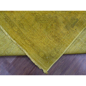 7'7"x9'7" Golden Yellow, Overdyed, Zero Pile, Peshawar With Tribal Design, Hand Knotted, 100% Wool, Distressed, Oriental Rug FWR122214