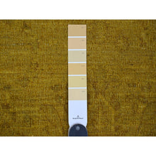 Load image into Gallery viewer, 7&#39;7&quot;x9&#39;7&quot; Golden Yellow, Overdyed, Zero Pile, Peshawar With Tribal Design, Hand Knotted, 100% Wool, Distressed, Oriental Rug FWR122214