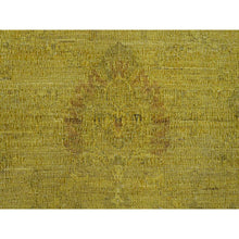 Load image into Gallery viewer, 7&#39;7&quot;x9&#39;7&quot; Golden Yellow, Overdyed, Zero Pile, Peshawar With Tribal Design, Hand Knotted, 100% Wool, Distressed, Oriental Rug FWR122214
