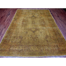 Load image into Gallery viewer, 7&#39;7&quot;x9&#39;7&quot; Honey Brown, Overdyed Peshawar with Heriz Design, Hand Knotted, 100% Wool, Distressed, Zero Pile, Oriental Rug FWR122220
