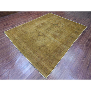 7'7"x9'7" Honey Brown, Overdyed Peshawar with Heriz Design, Hand Knotted, 100% Wool, Distressed, Zero Pile, Oriental Rug FWR122220