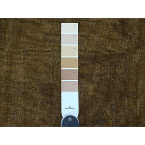7'7"x9'7" Honey Brown, Overdyed Peshawar with Heriz Design, Hand Knotted, 100% Wool, Distressed, Zero Pile, Oriental Rug FWR122220