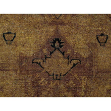 Load image into Gallery viewer, 7&#39;7&quot;x9&#39;7&quot; Honey Brown, Overdyed Peshawar with Heriz Design, Hand Knotted, 100% Wool, Distressed, Zero Pile, Oriental Rug FWR122220