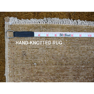 7'7"x9'7" Honey Brown, Overdyed Peshawar With Heriz Design, Hand Knotted, 100% Wool, Distressed, Zero Pile, Oriental Rug FWR122220