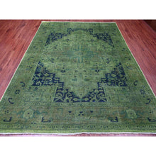 Load image into Gallery viewer, 7&#39;9&quot;x9&#39;8&quot; Hunter Green, Overdyed Peshawar with Heriz Design, Hand Knotted, Distressed, Zero Pile, 100% Wool, Oriental Rug FWR122226