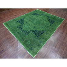 Load image into Gallery viewer, 7&#39;9&quot;x9&#39;8&quot; Hunter Green, Overdyed Peshawar With Heriz Design, Hand Knotted, Distressed, Zero Pile, 100% Wool, Oriental Rug FWR122226