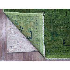 7'9"x9'8" Hunter Green, Overdyed Peshawar with Heriz Design, Hand Knotted, Distressed, Zero Pile, 100% Wool, Oriental Rug FWR122226
