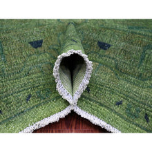 Load image into Gallery viewer, 7&#39;9&quot;x9&#39;8&quot; Hunter Green, Overdyed Peshawar with Heriz Design, Hand Knotted, Distressed, Zero Pile, 100% Wool, Oriental Rug FWR122226