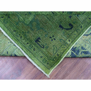 7'9"x9'8" Hunter Green, Overdyed Peshawar With Heriz Design, Hand Knotted, Distressed, Zero Pile, 100% Wool, Oriental Rug FWR122226