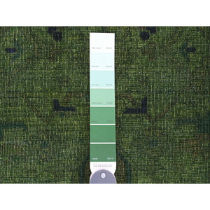7'9"x9'8" Hunter Green, Overdyed Peshawar with Heriz Design, Hand Knotted, Distressed, Zero Pile, 100% Wool, Oriental Rug FWR122226