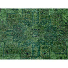 Load image into Gallery viewer, 7&#39;9&quot;x9&#39;8&quot; Hunter Green, Overdyed Peshawar with Heriz Design, Hand Knotted, Distressed, Zero Pile, 100% Wool, Oriental Rug FWR122226