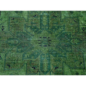 7'9"x9'8" Hunter Green, Overdyed Peshawar with Heriz Design, Hand Knotted, Distressed, Zero Pile, 100% Wool, Oriental Rug FWR122226