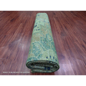 7'9"x9'8" Hunter Green, Overdyed Peshawar with Heriz Design, Hand Knotted, Distressed, Zero Pile, 100% Wool, Oriental Rug FWR122226