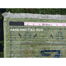 Load image into Gallery viewer, 7&#39;9&quot;x9&#39;8&quot; Hunter Green, Overdyed Peshawar With Heriz Design, Hand Knotted, Distressed, Zero Pile, 100% Wool, Oriental Rug FWR122226