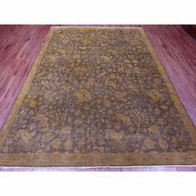 Load image into Gallery viewer, 7&#39;8&quot;x10&#39;1&quot; Mocha Brown, Overdyed Persian Design with Hunting Scene, 100% Wool, Hand Knotted, Distressed, Zero Pile, Oriental Rug FWR122232