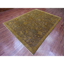 Load image into Gallery viewer, 7&#39;8&quot;x10&#39;1&quot; Mocha Brown, Overdyed Persian Design With Hunting Scene, 100% Wool, Hand Knotted, Distressed, Zero Pile, Oriental Rug FWR122232