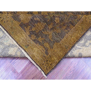 7'8"x10'1" Mocha Brown, Overdyed Persian Design with Hunting Scene, 100% Wool, Hand Knotted, Distressed, Zero Pile, Oriental Rug FWR122232