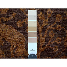 Load image into Gallery viewer, 7&#39;8&quot;x10&#39;1&quot; Mocha Brown, Overdyed Persian Design with Hunting Scene, 100% Wool, Hand Knotted, Distressed, Zero Pile, Oriental Rug FWR122232