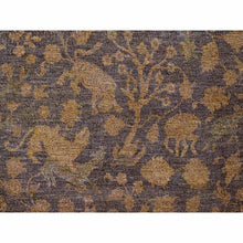 Load image into Gallery viewer, 7&#39;8&quot;x10&#39;1&quot; Mocha Brown, Overdyed Persian Design with Hunting Scene, 100% Wool, Hand Knotted, Distressed, Zero Pile, Oriental Rug FWR122232