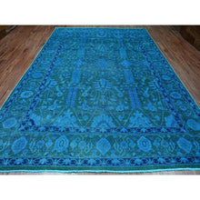 Load image into Gallery viewer, 9&#39;4&quot;x12&#39;9&quot; Bayern Blue Overdyed With Touches Of Navy, Peshawar With Heriz All Over Design, Distressed, Zero Pile, Hand Knotted, 100% Wool, Oriental Rug FWR122238