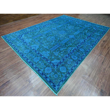 Load image into Gallery viewer, 9&#39;4&quot;x12&#39;9&quot; Bayern Blue Overdyed With Touches Of Navy, Peshawar With Heriz All Over Design, Distressed, Zero Pile, Hand Knotted, 100% Wool, Oriental Rug FWR122238