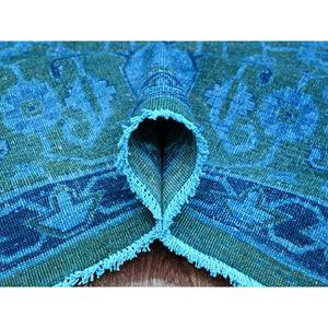 9'4"x12'9" Bayern Blue Overdyed With Touches Of Navy, Peshawar With Heriz All Over Design, Distressed, Zero Pile, Hand Knotted, 100% Wool, Oriental Rug FWR122238