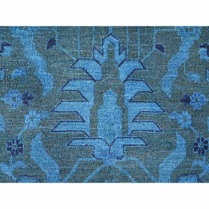 9'4"x12'9" Bayern Blue Overdyed With Touches Of Navy, Peshawar With Heriz All Over Design, Distressed, Zero Pile, Hand Knotted, 100% Wool, Oriental Rug FWR122238