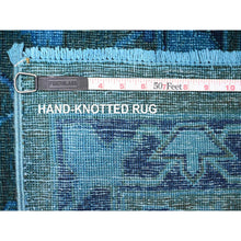Load image into Gallery viewer, 9&#39;4&quot;x12&#39;9&quot; Bayern Blue Overdyed With Touches Of Navy, Peshawar With Heriz All Over Design, Distressed, Zero Pile, Hand Knotted, 100% Wool, Oriental Rug FWR122238