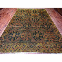 Load image into Gallery viewer, 8&#39;10&quot;x12&#39;2&quot; Coffee Brown, Overdyed Afghan Ersari with Garden Block Design, Zero Pile, Vegetable Dyes, Distressed, Hand Knotted, 100% Wool, Oriental Rug FWR122244