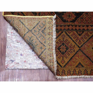 8'10"x12'2" Coffee Brown, Overdyed Afghan Ersari with Garden Block Design, Zero Pile, Vegetable Dyes, Distressed, Hand Knotted, 100% Wool, Oriental Rug FWR122244