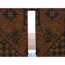 Load image into Gallery viewer, 8&#39;10&quot;x12&#39;2&quot; Coffee Brown, Overdyed Afghan Ersari with Garden Block Design, Zero Pile, Vegetable Dyes, Distressed, Hand Knotted, 100% Wool, Oriental Rug FWR122244