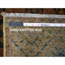 Load image into Gallery viewer, 8&#39;10&quot;x12&#39;2&quot; Coffee Brown, Overdyed Afghan Ersari With Garden Block Design, Zero Pile, Vegetable Dyes, Distressed, Hand Knotted, 100% Wool, Oriental Rug FWR122244