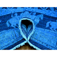 Load image into Gallery viewer, 9&#39;x12&#39; Imperial Blue, Overdyed Peshawar With Pazyryk Design, Zero Pile, Distressed, Pure Wool, Hand Knotted, Oriental Rug FWR122250