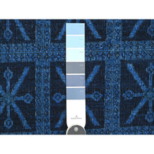 Load image into Gallery viewer, 9&#39;x12&#39; Imperial Blue, Overdyed Peshawar with Pazyryk Design, Zero Pile, Distressed, Pure Wool, Hand Knotted, Oriental Rug FWR122250