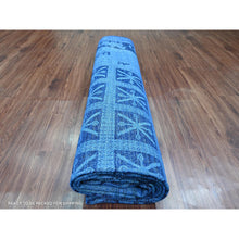 Load image into Gallery viewer, 9&#39;x12&#39; Imperial Blue, Overdyed Peshawar with Pazyryk Design, Zero Pile, Distressed, Pure Wool, Hand Knotted, Oriental Rug FWR122250