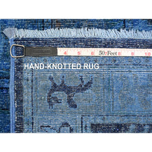 Load image into Gallery viewer, 9&#39;x12&#39; Imperial Blue, Overdyed Peshawar with Pazyryk Design, Zero Pile, Distressed, Pure Wool, Hand Knotted, Oriental Rug FWR122250