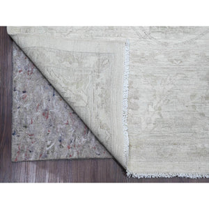 8'8"x11'5" Pearl White, Hand Knotted, Washed Out Peshawar with All Over Vines and Leaf Pattern, Vegetable Dyes, 100% Wool, Oriental Rug FWR122262