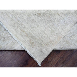 8'8"x11'5" Pearl White, Hand Knotted, Washed Out Peshawar with All Over Vines and Leaf Pattern, Vegetable Dyes, 100% Wool, Oriental Rug FWR122262