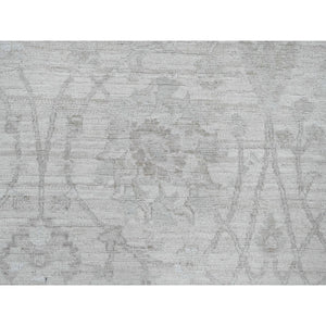 8'8"x11'5" Pearl White, Hand Knotted, Washed Out Peshawar with All Over Vines and Leaf Pattern, Vegetable Dyes, 100% Wool, Oriental Rug FWR122262