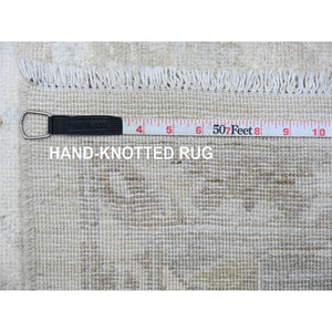 8'8"x11'5" Pearl White, Hand Knotted, Washed Out Peshawar with All Over Vines and Leaf Pattern, Vegetable Dyes, 100% Wool, Oriental Rug FWR122262