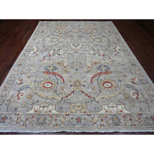 9'x11'7" Misty Gray, Peshawar with Sickle Leaf Design, High Mountain Wool, Hand Knotted, Natural Dyes, Densely Woven, Oriental Rug FWR122274
