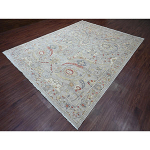 9'x11'7" Misty Gray, Peshawar with Sickle Leaf Design, High Mountain Wool, Hand Knotted, Natural Dyes, Densely Woven, Oriental Rug FWR122274