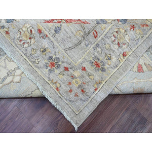 9'x11'7" Misty Gray, Peshawar with Sickle Leaf Design, High Mountain Wool, Hand Knotted, Natural Dyes, Densely Woven, Oriental Rug FWR122274