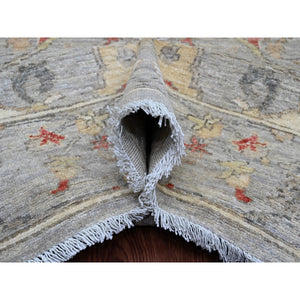 7'10"x10' Cloud Gray, Peshawar with Sickle Leaf Design, Hand Knotted, High Mountain Wool, Vegetable Dyes, Densely Woven, Oriental Rug FWR122280