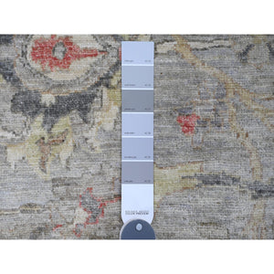 7'10"x10' Cloud Gray, Peshawar with Sickle Leaf Design, Hand Knotted, High Mountain Wool, Vegetable Dyes, Densely Woven, Oriental Rug FWR122280