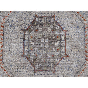 8'1"x10' Pastel Gray, 14th Century Mamluk Dynasty Pattern with Geometric Medallion Design, High Mountain Wool, Hand Knotted, Natural Dyes, Oriental Rug FWR122292