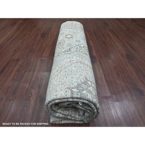 8'1"x10' Pastel Gray, 14th Century Mamluk Dynasty Pattern with Geometric Medallion Design, High Mountain Wool, Hand Knotted, Natural Dyes, Oriental Rug FWR122292
