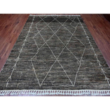 Load image into Gallery viewer, 8&#39;x10&#39; Umber Brown, Moroccan Weave with Geometric Design, Tone on Tone, Abrash, Hand Knotted, Soft Wool, Textured Pile, Oriental Rug FWR122310